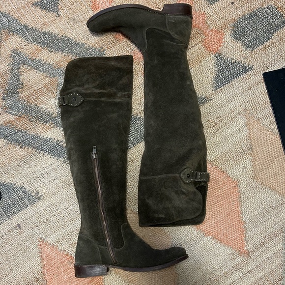 Frye “Shirley” Dark Green Suede Over-the-Knee Boots - Picture 1 of 12